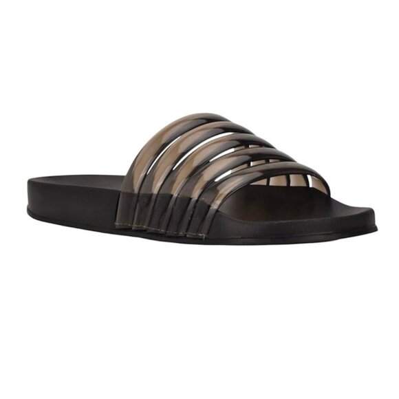 NINE WEST SERENITY Women's Strappy Flats Slide Sandals Black Rubber Size 8 - Picture 1 of 9